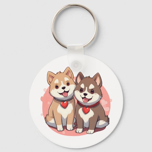 Schattige Shiba Inu hondenpaar verliefd Sleutelhanger (Voorkant)