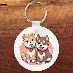 Schattige Shiba Inu hondenpaar verliefd Sleutelhanger