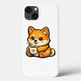 Schattige Shiba Inu met koffie – Knus illustratie  Case-Mate iPhone Case