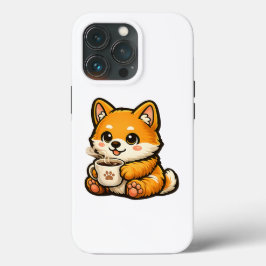 Schattige Shiba Inu met koffie – Knus illustratie  Case-Mate iPhone Case