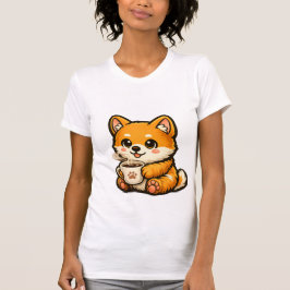 Schattige Shiba Inu met koffie – Knus illustratie  T-shirt
