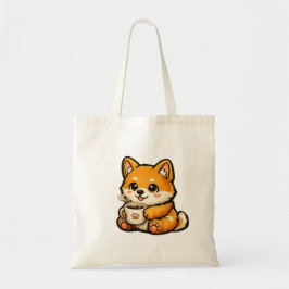 Schattige Shiba Inu met koffie – Knusse Illustrati Tote Bag