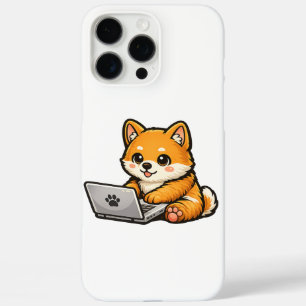 Schattige Shiba Inu met Laptop – Gezellige Honden iPhone 16 Pro Max Hoesje