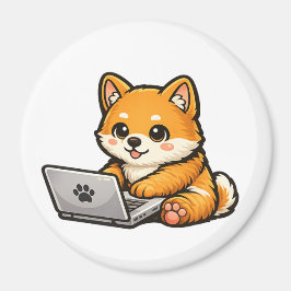 Schattige Shiba Inu met Laptop – Gezellige Honden  Magneet
