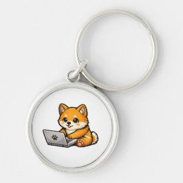 Schattige Shiba Inu met Laptop – Gezellige Honden  Sleutelhanger