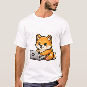 Schattige Shiba Inu met Laptop – Gezellige Honden  T-shirt