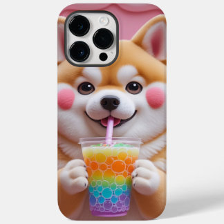 Schattige Shiba Inu met Rainbow Bubble Tea Phone Case-Mate iPhone 14 Pro Max Hoesje