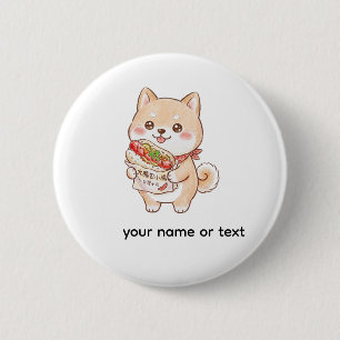Schattige Shiba Inu met Taiwanese worst wrap   Kaw Ronde Button 5,7 Cm