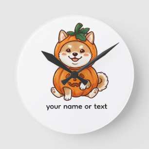 Schattige Shiba Inu Pompoen Kostuum Halloween Hond Ronde Klok