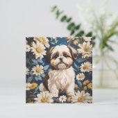 Schattige Shih Tzu Dog White Daisy Flowers (Staand voorkant)