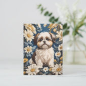 Schattige Shih Tzu Dog White Daisy Flowers Briefkaart (Staand voorkant)