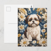 Schattige Shih Tzu Dog White Daisy Flowers Briefkaart (Voorkant / Achterkant)