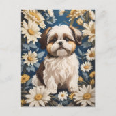 Schattige Shih Tzu Dog White Daisy Flowers Briefkaart (Voorkant)