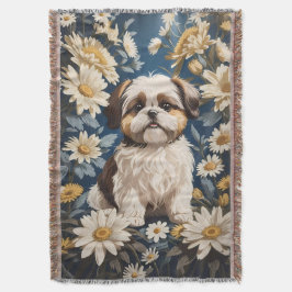Schattige Shih Tzu Dog White Daisy Flowers Deken