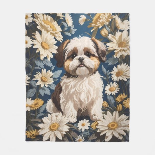 Schattige Shih Tzu Dog White Daisy Flowers Fleece Deken (Voorkant)