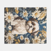 Schattige Shih Tzu Dog White Daisy Flowers Fleece Deken (Voorkant (Horizontaal))