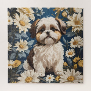 Schattige Shih Tzu Dog White Daisy Flowers Legpuzzel