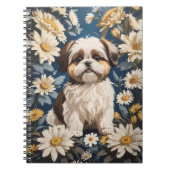 Schattige Shih Tzu Dog White Daisy Flowers Notitieboek (Voorkant)