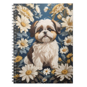 Schattige Shih Tzu Dog White Daisy Flowers Notitieboek
