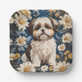 Schattige Shih Tzu Dog White Daisy Flowers Papieren Bordje