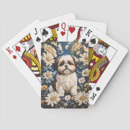 Schattige Shih Tzu Dog White Daisy Flowers Pokerkaarten