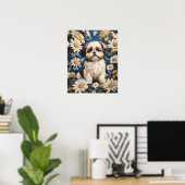 Schattige Shih Tzu Dog White Daisy Flowers Poster (Thuiskantoor)
