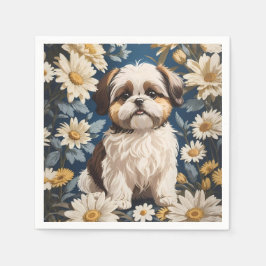 Schattige Shih Tzu Dog White Daisy Flowers Servet