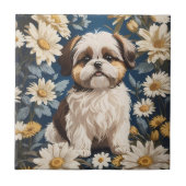 Schattige Shih Tzu Dog White Daisy Flowers Tegeltje (Voorkant)