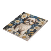 Schattige Shih Tzu Dog White Daisy Flowers Tegeltje (Zijkant)