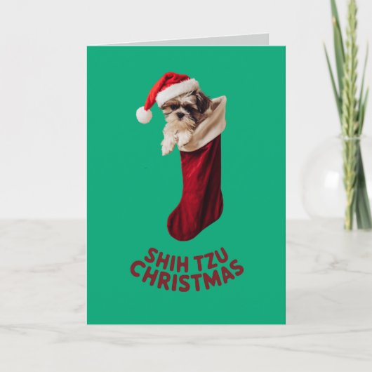Schattige Shih Tzu-hond Kerstmis Kaart (Voorkant)