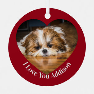 Schattige shih tzu houdt van valentijnshart foto metalen ornament
