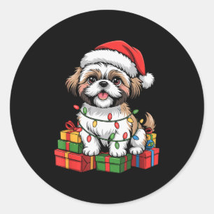 Schattige Shih Tzu Kerstman Hoed Kerstmis Xmas Hon Ronde Sticker