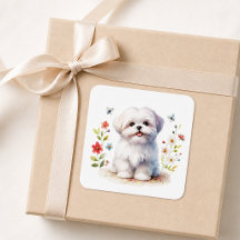 Schattige Shih Tzu Puppy Bloemenschildering in Wat