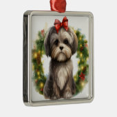 SCHATTIGE SHIH TZU PUPPY DOG KERSTKRANS METALEN ORNAMENT (Rechts)