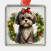 SCHATTIGE SHIH TZU PUPPY DOG KERSTKRANS METALEN ORNAMENT (Voorkant)