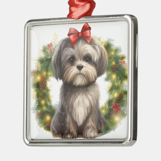 SCHATTIGE SHIH TZU PUPPY DOG KERSTKRANS METALEN ORNAMENT (Links)
