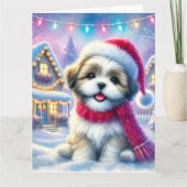 Schattige Shih Tzu puppy in het kerstdorp Kaart (Voorkant)