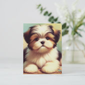 Schattige Shih-Tzu Puppy schilderij Briefkaart (Staand voorkant)