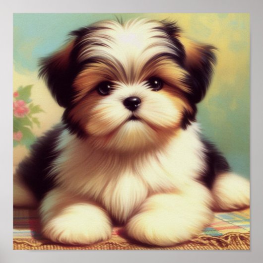 Schattige Shih-Tzu Puppy schilderij Poster (Voorkant)
