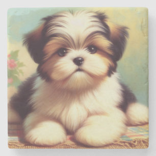 Schattige Shih-Tzu Puppy schilderij Stenen Onderzetter