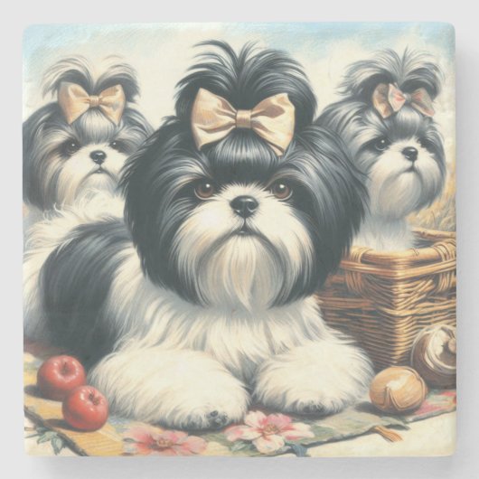 Schattige  Shih-Tzu schilderij Stenen Onderzetter (Voorkant)
