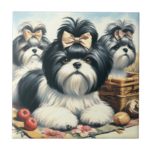 Schattige Shih-Tzu schilderij Tegeltje