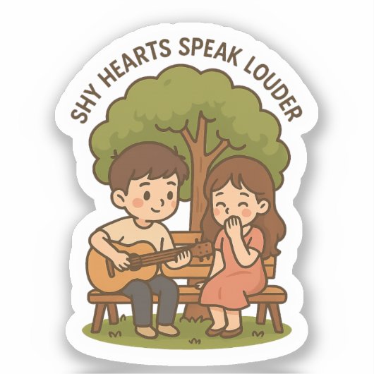 Schattige Shy Love Guitar Paar Sticker (Voorkant)