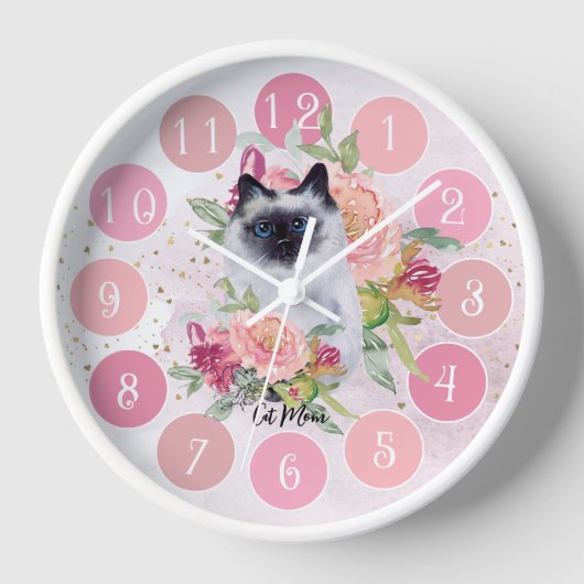 Schattige Siamees Cat Pink Flower Girly (Voorkant)