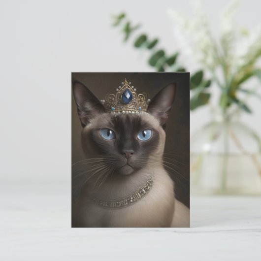 schattige Siamese kat blauwe ogen en blauwe juweel Briefkaart (Staand voorkant)