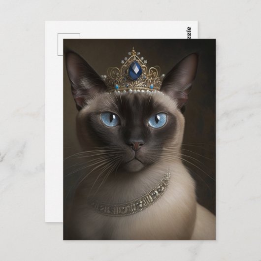 schattige Siamese kat blauwe ogen en blauwe juweel Briefkaart (Voorkant / Achterkant)
