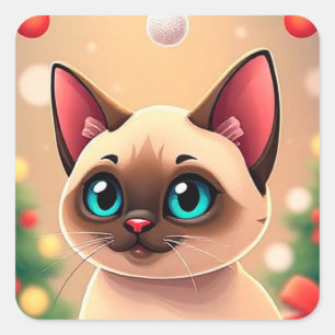 Schattige Siamese Kat Cadeaubon voor Kattenliefheb Vierkante Sticker