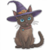 Schattige Siamese Kat in Heksenhoed Sticker (Voorkant)