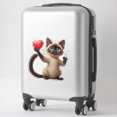 Schattige Siamese Kat Knuffelt Rode Hart Met Liefd Sticker (Koffer)