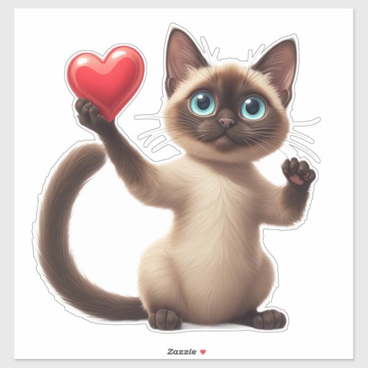 Schattige Siamese Kat Knuffelt Rode Hart Met Liefd Sticker (Vel)
